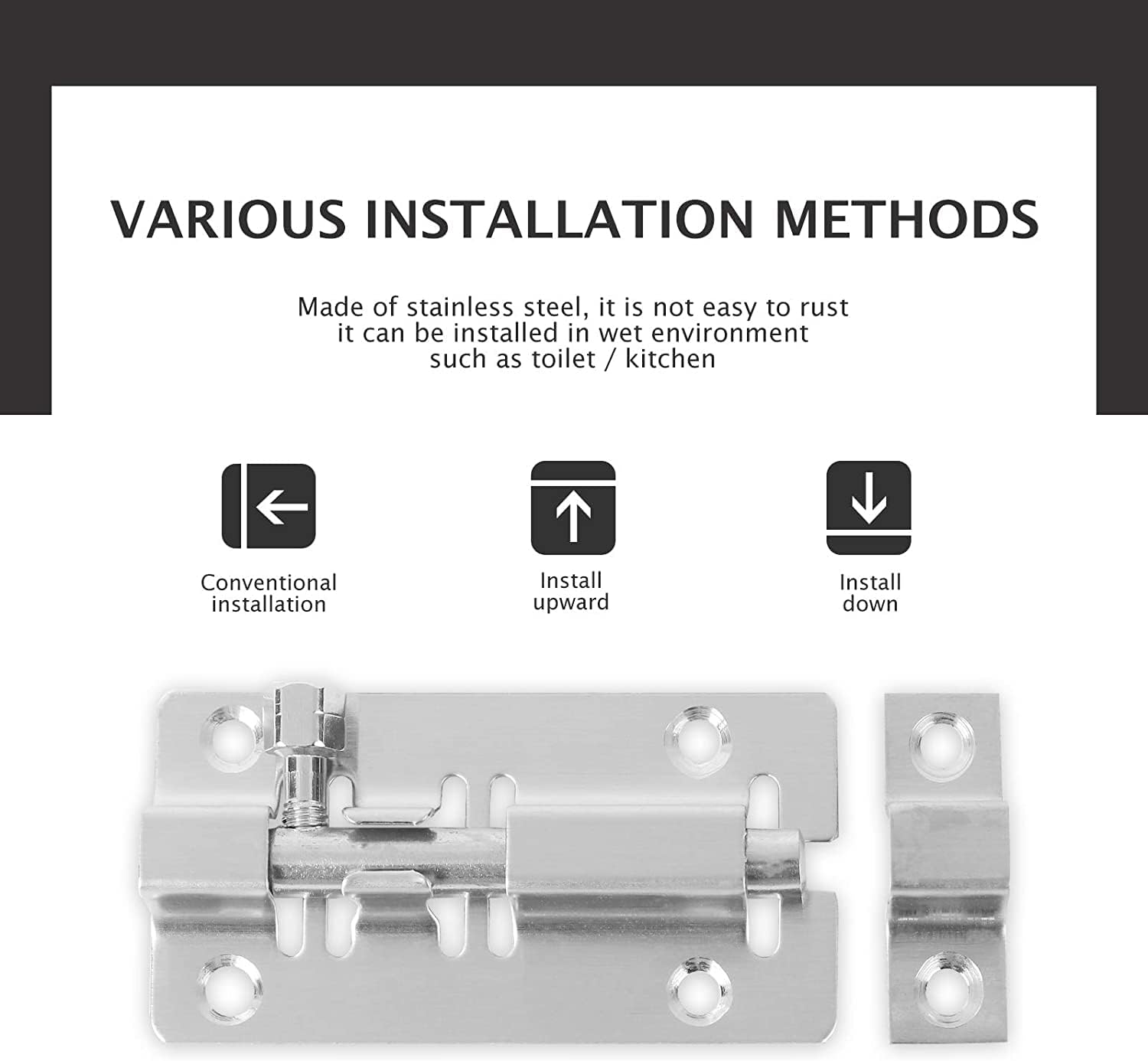 Sliding Door Lock,2PC 1.5''/2''/3''/4'' Security Slide Latch with Solid Heavy Duty Steel Private Brushed Nickle Finish Doors(4'')