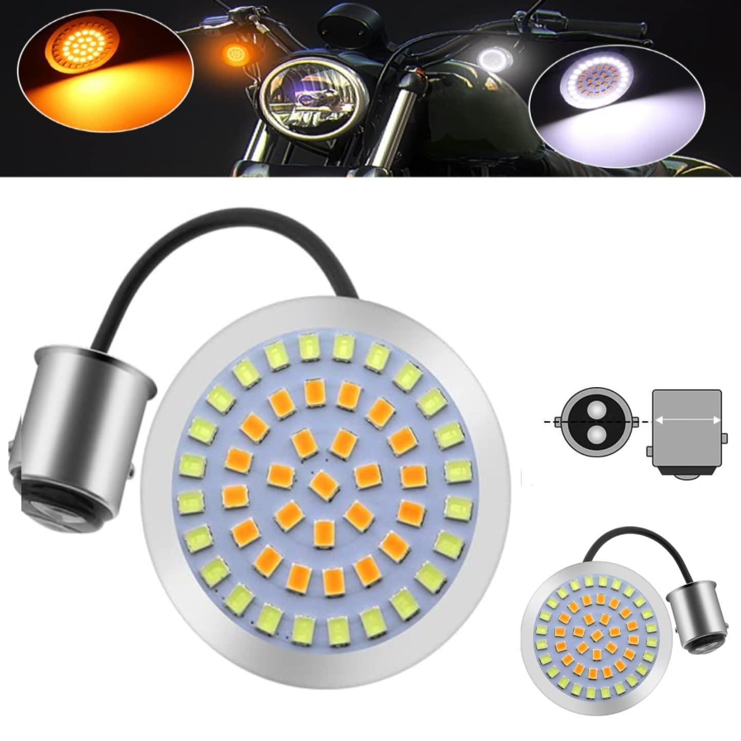 1157 Front Rear LED Turn Signal Lights,2 inch bullet Turn Signal Panel Lights Compatible for Harley Softail Dyna Sportster Touring IRON FLHX-Street Glide.White/Amber.(2-Pack)