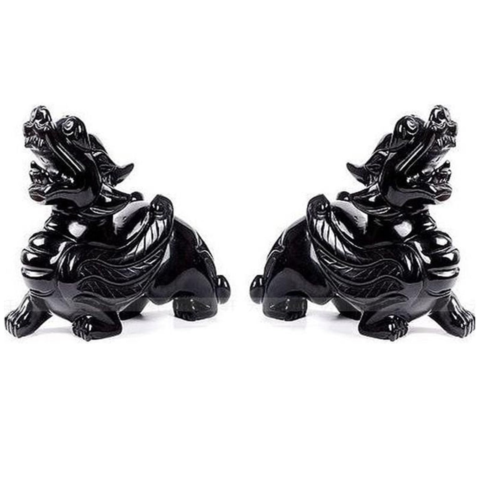 Feng Shui Pi Yao Obsidian Statue Crystals Figurine, A Pair Wealth Pixiu