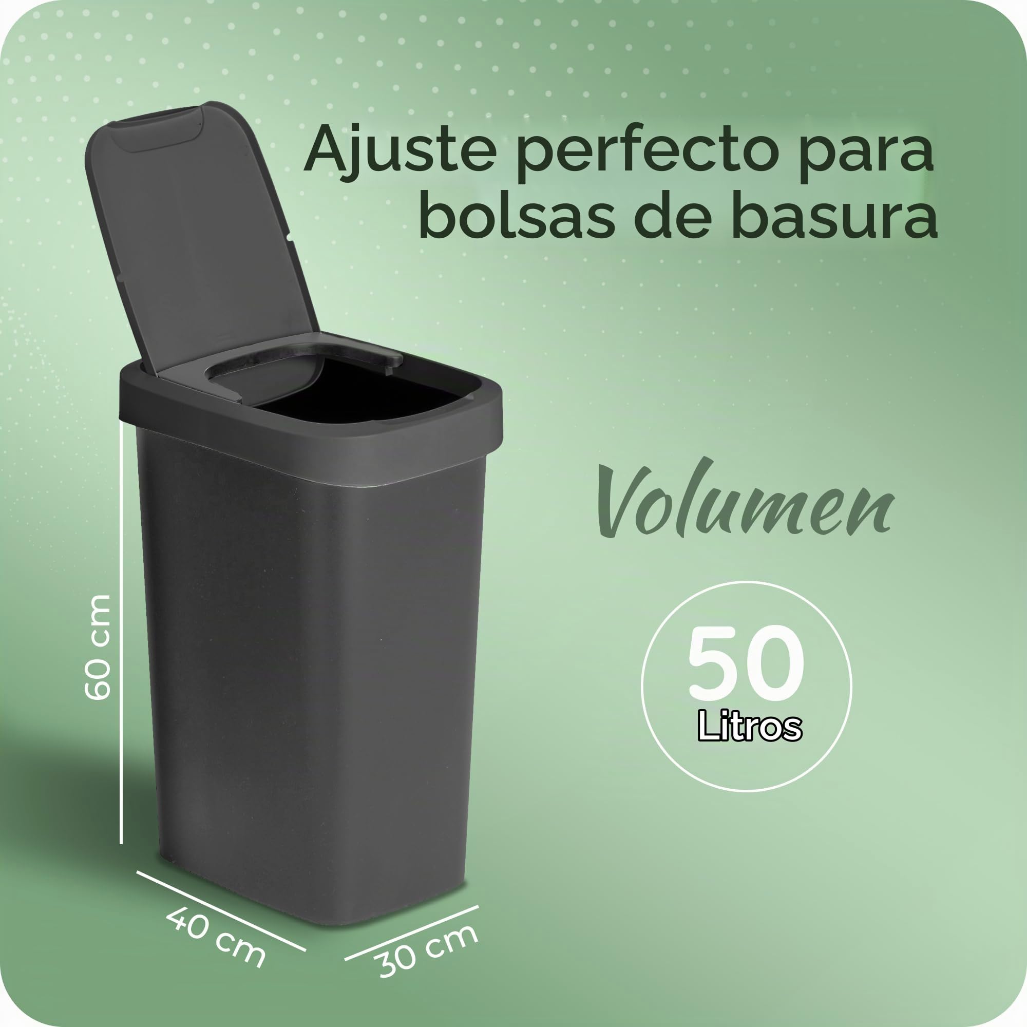 Novaliv 2 cubos de basura de 50 l con tapa 2 en 1, tapa abatible y tapa basculante, elegante y antiolor para cocina, hogar, oficina, cubo de basura, cubo de basura de plástico