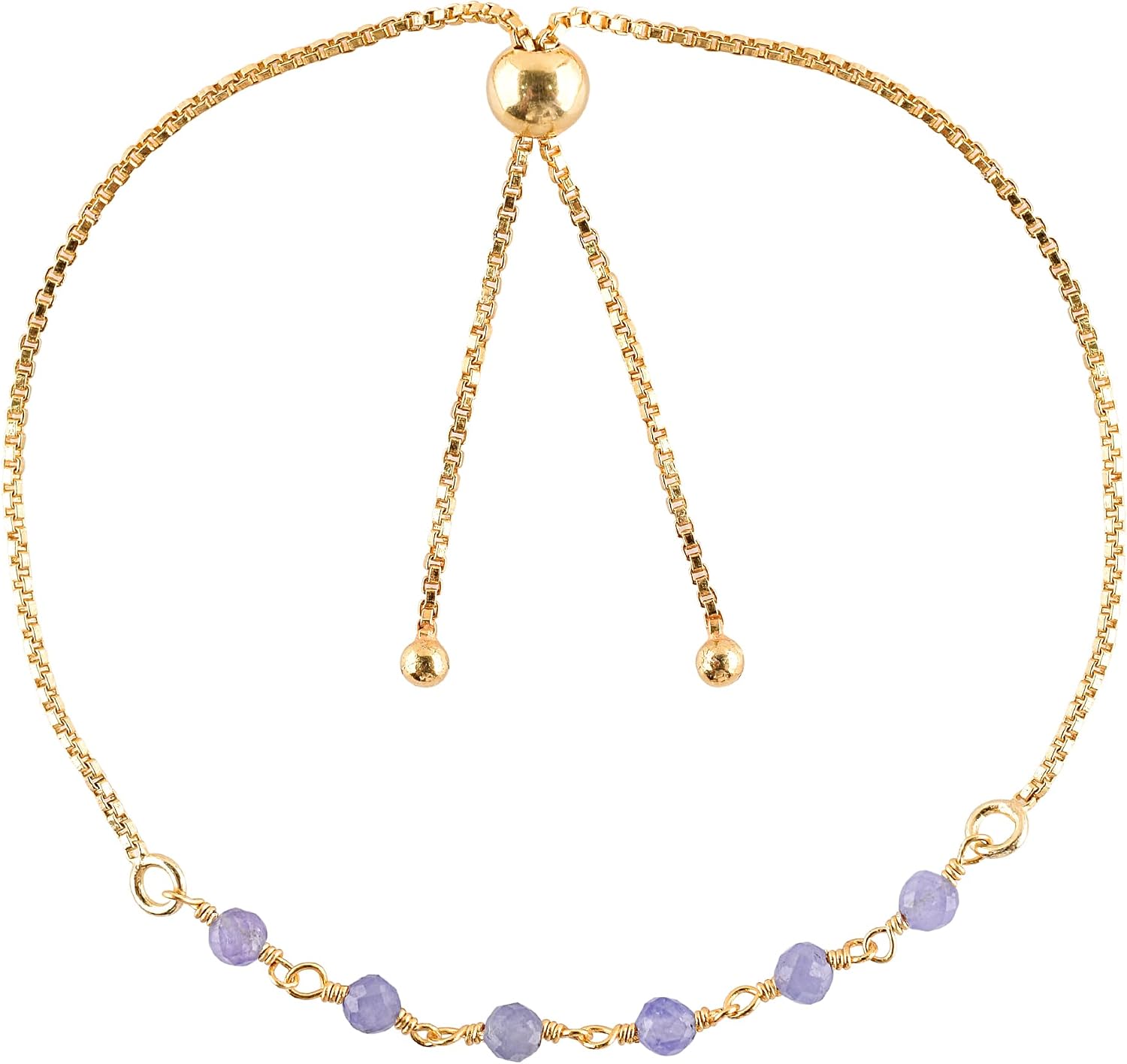 InfinityGemsArt Rosary Bar Bracelets For Women Birthstone Jewelry Micro Beads Beaded Stone Bolo Slider Crystals Gemstones Bracelet, 14K Gold Plated Adjustable Chain