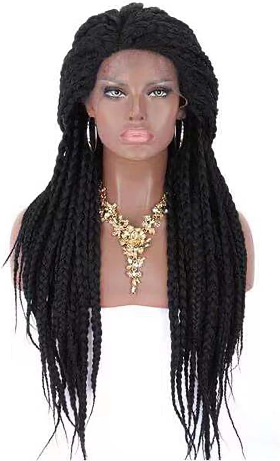 ZhaoZC Black African Braid Wig for Women Long Curly Wig Synthetic Hair Natural Looking Heat Resistant Fiber Wigs for Daily Party Cosplay Use