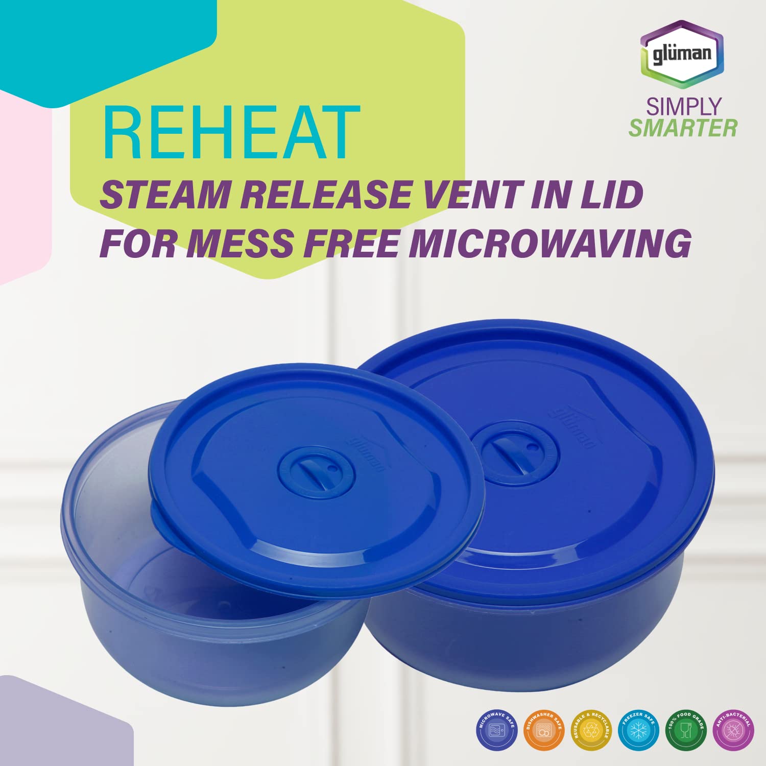 Gluman Microwave Containers - Steam Release & Food Safe -11