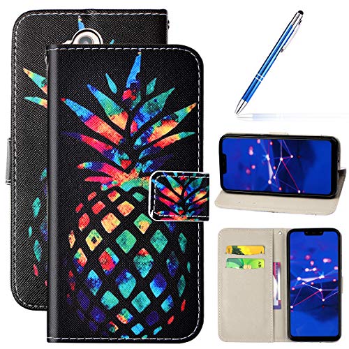 Robinsoni Case Compatible with Huawei Mate 20 LiteCover PU Leather Case Folio Flip Wallet Cover with Kickstand Hand Strap Case Cartoon Magnetic Notebook Cover Wallet Case for Huawei Maiman 7,Pineapple