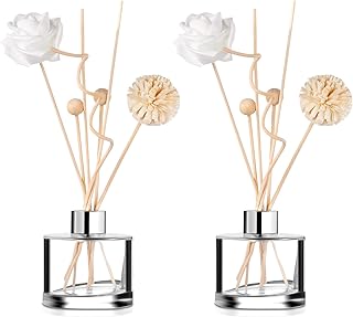 2 Pack Fragrance Reed Diffuser, 150ml/ 5 oz Glass Aromatherapy Diffuser Set with 14 Natural Reed Diffuser Sticks Scent Diffuser Fragrance Diffuser Office Air Freshener Scented Home Bathroom Decor
