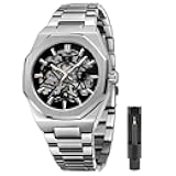 Fashion Automatic Watches Mechanical Wrist Watch Golden for Mens Skeleton Watches with Stainless Steel Transparent Dial