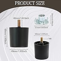 Vista 2 de Murtenze 4 patas de plástico para sofá de 2 pulgadas, patas de repuesto negras para sofá, patas redondas para muebles con pernos M8 para sofá