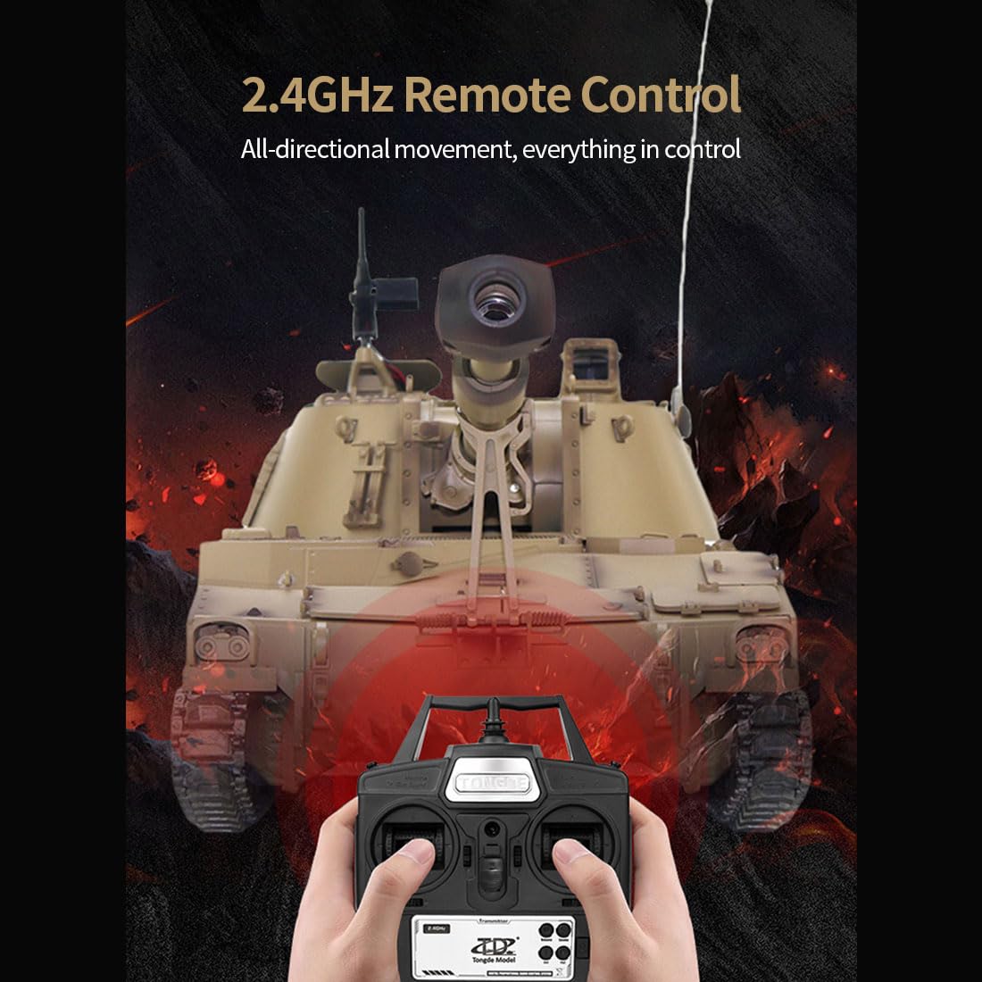 Czołg RC 1/16 dla dorosłych, 2,4 G M109A2 Granat zdalnie sterowany model czołgu ze światłami dźwiękowymi i kulkami bojowymi na podczerwień, model pojazdu RC dla entuzjastów wojskowych