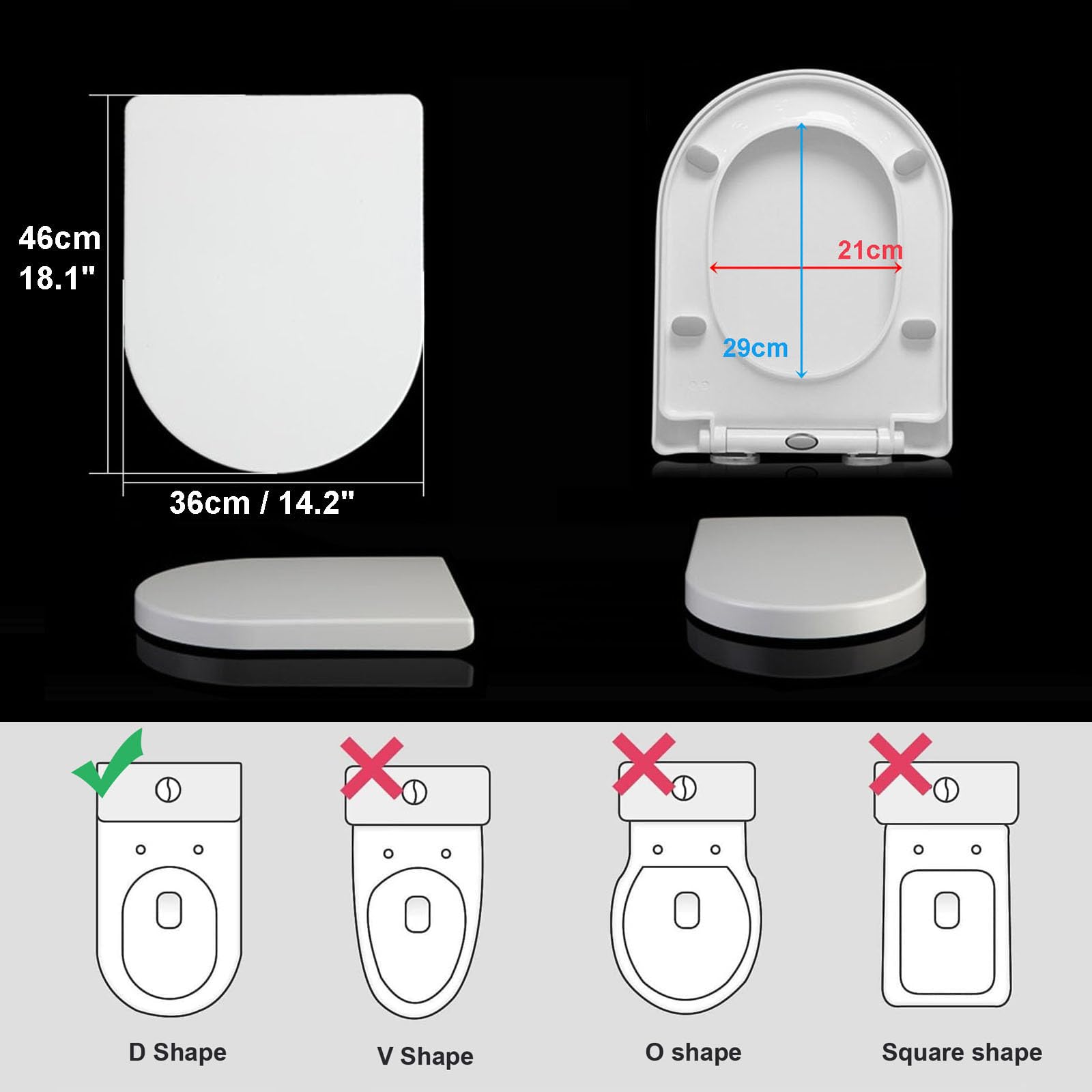 Abattant WC avec Frein De Chute Forme D - Lunette WC Antibactérien - Lunette De Toilette Clipsable, Duroplast - Abattant Toilette Convient Cuvette WC en Forme De D
