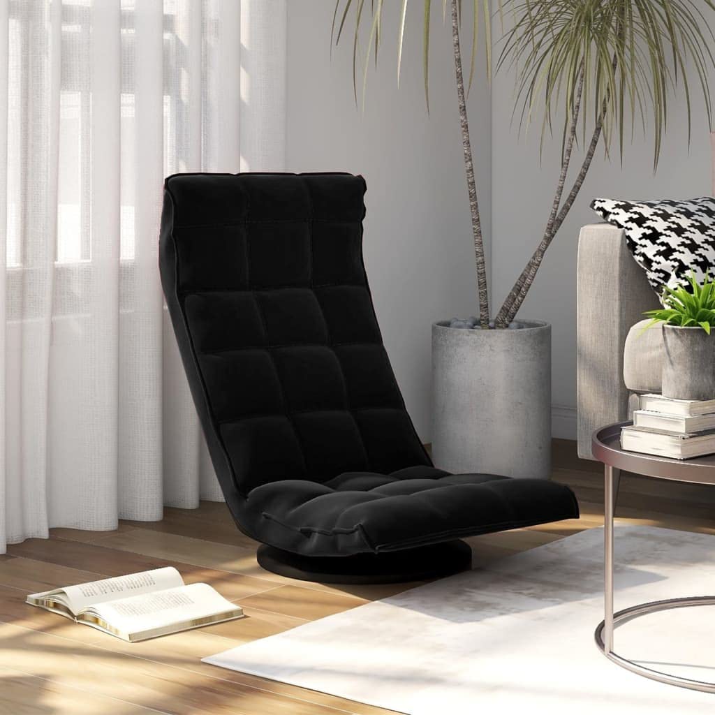 Bodenstuhl Drehbar Relaxsessel Ergonomisch & 360° drehbar klappbar mit Polsterung Gemütlicher Sessel für Wohnzimmer Schwarz Samt