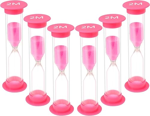 Temporizador de arena de dos minutos, 6 unidades, reloj de arena de cristal rosa, temporizador de reloj de arena de 2 minutos
