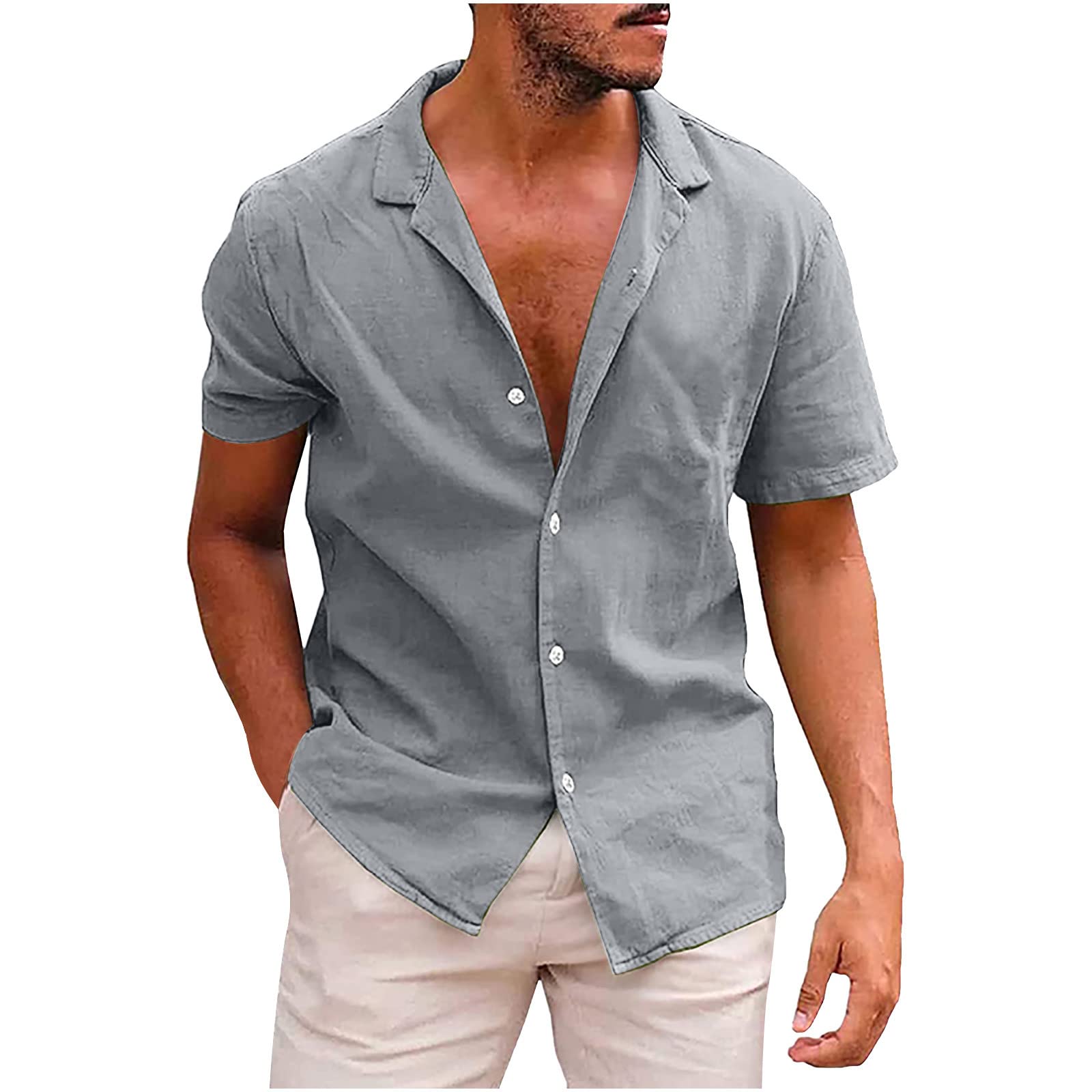 Amazon.com: Generic Mens Cotton Linen Shirts Button Down Short 