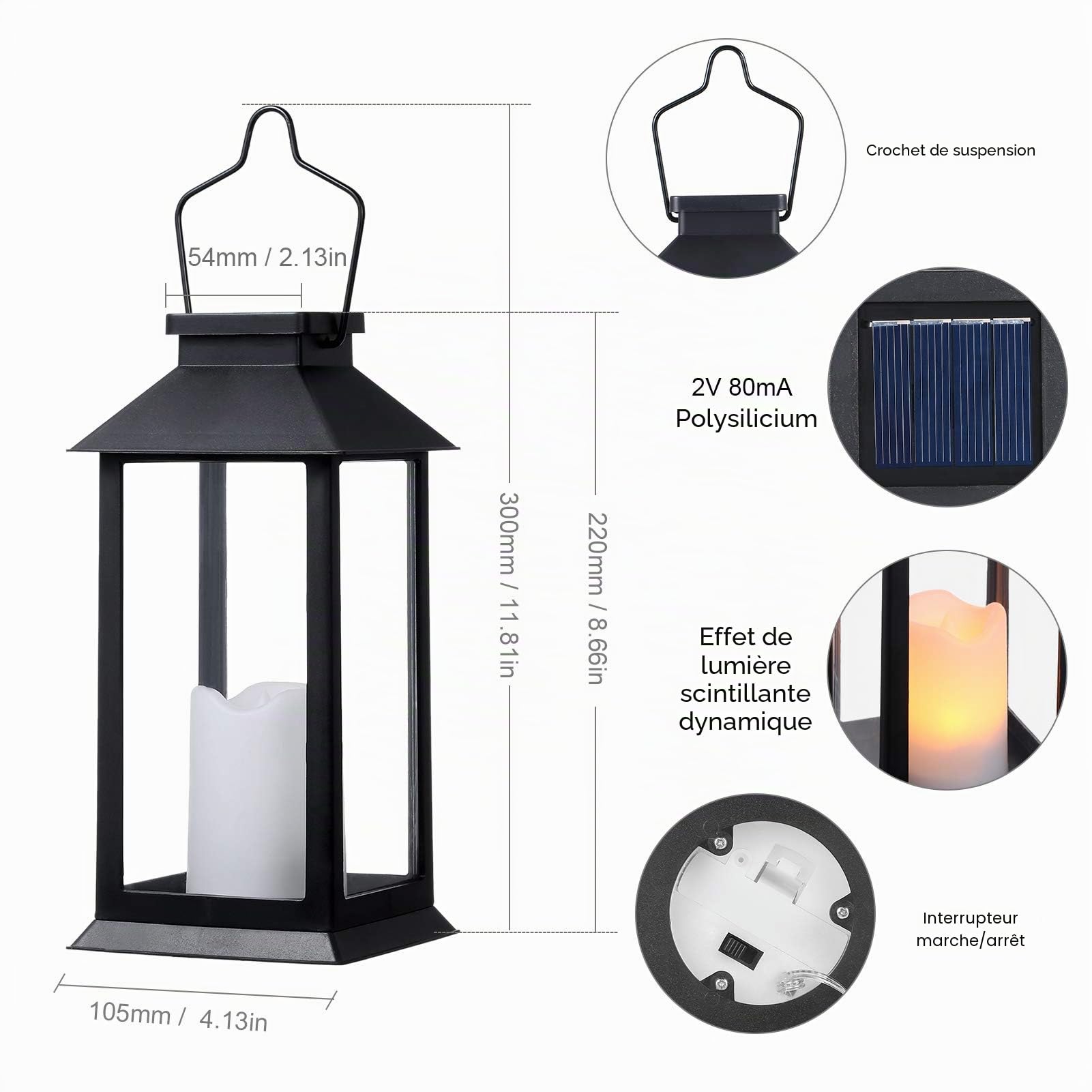 Lanterne solaire de jardin extérieur, 2 pcs LED lumières de jardin solaires, lampes de pelouse extérieure IP44 effet bougie, lampes solaires LED décoratives