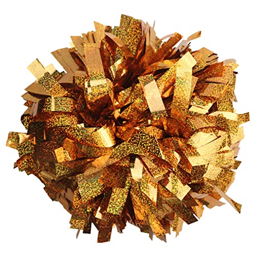 GUIFIER 2 Pack 6 Inches Metallic Holographic Cheerleading Pom Poms, Cheer Pom Pom with Baton Handle, Pompoms Cheerleader for Kids Girls Cheering Squad Daily Training Team Spirit (Gold)