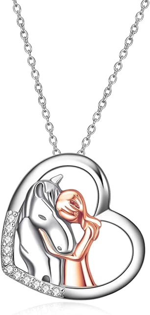 YFN Horse Pendant Necklace Jewelry 925 Sterling Silver Girls Embrace Horse Gift for Women Girls
