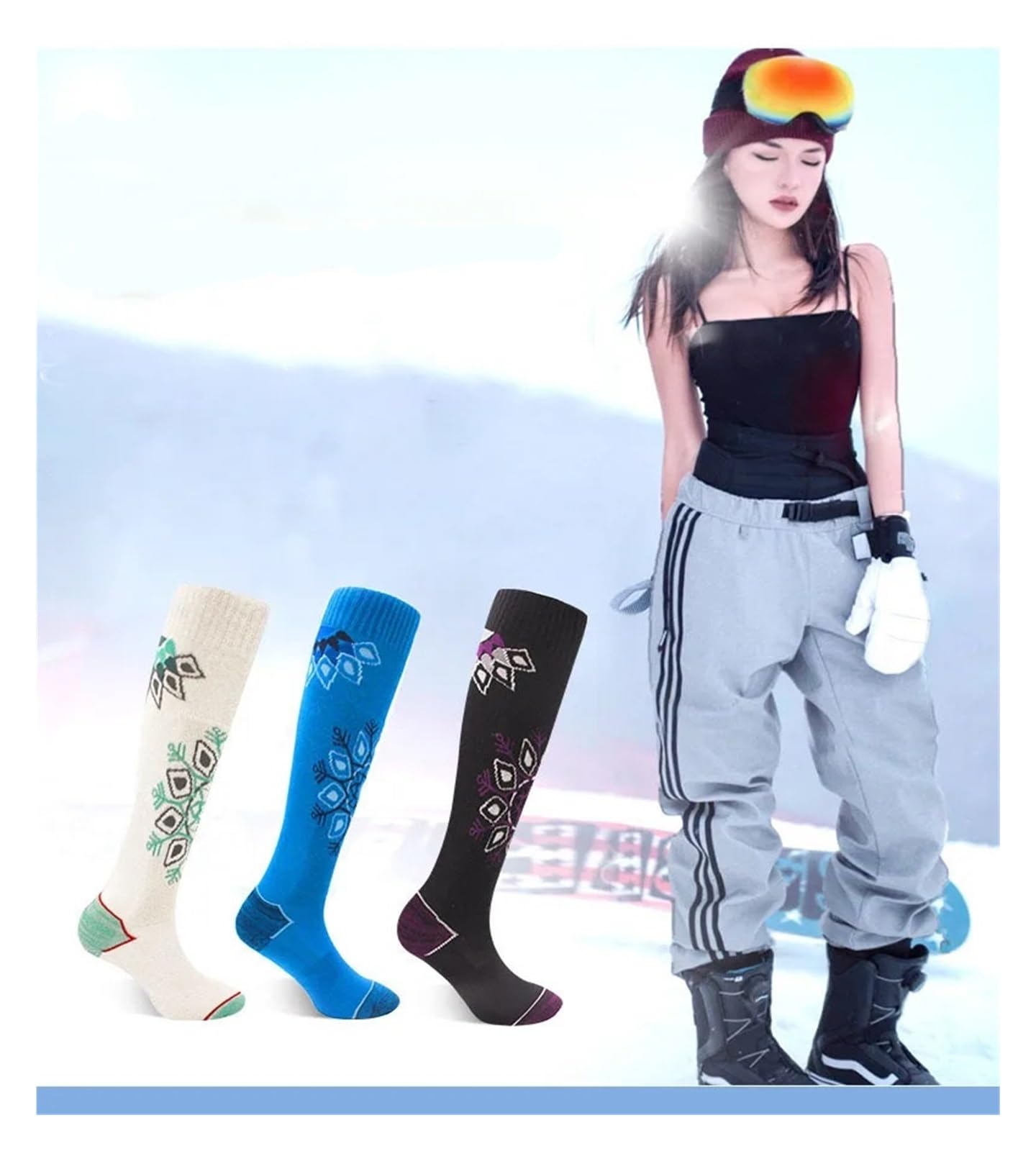 Chaussette de Ski Chaussettes de Ski d'hiver for Femmes, Sports de Plein air, Cyclisme, Alpinisme, Snowboard, Hommes et Enfants, Bas Chauds imperméables(Royal Blue,M - Man)