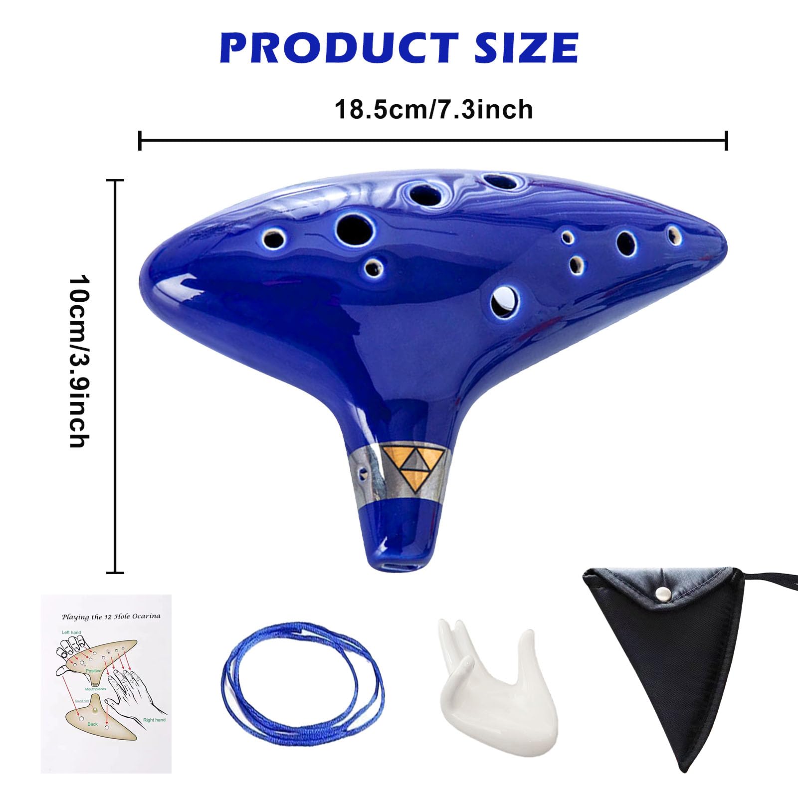 Nizirioo Ocarina, 12 Trous Alto C Ocarina, Céramique Piccolo Instrument Avec Présentoir En Forme De Main, Sac De Protection, Lanière Tour De Cou Et Livre De Chansons (Bleu)
