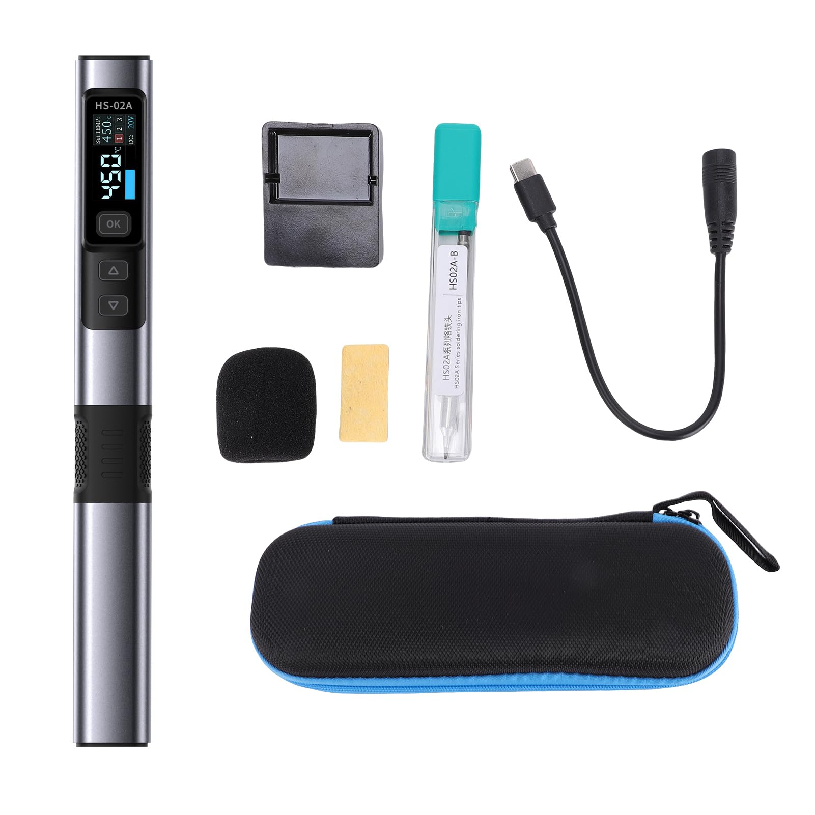 Cryfokt Zestaw Lutownicy Bezprzewodowej o Mocy 100 W, Inteligentna Stacja Lutownicza z Ekranem OLED, Tryb Adaptacyjnego Szybkiego Nagrzewania, do Naprawy Elektroniki Jubilerskiej (HS 02A)