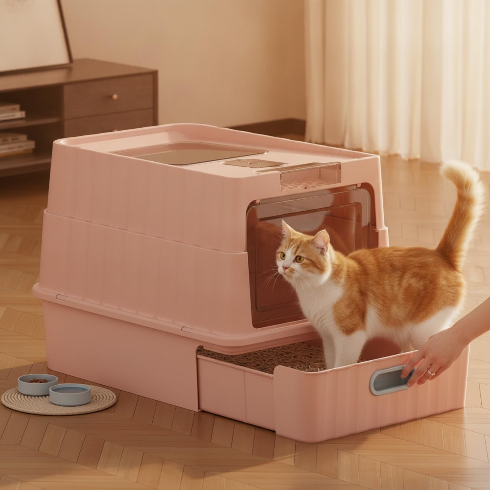 Lettiera per Gatti con Maniglia, Grigio Elegante