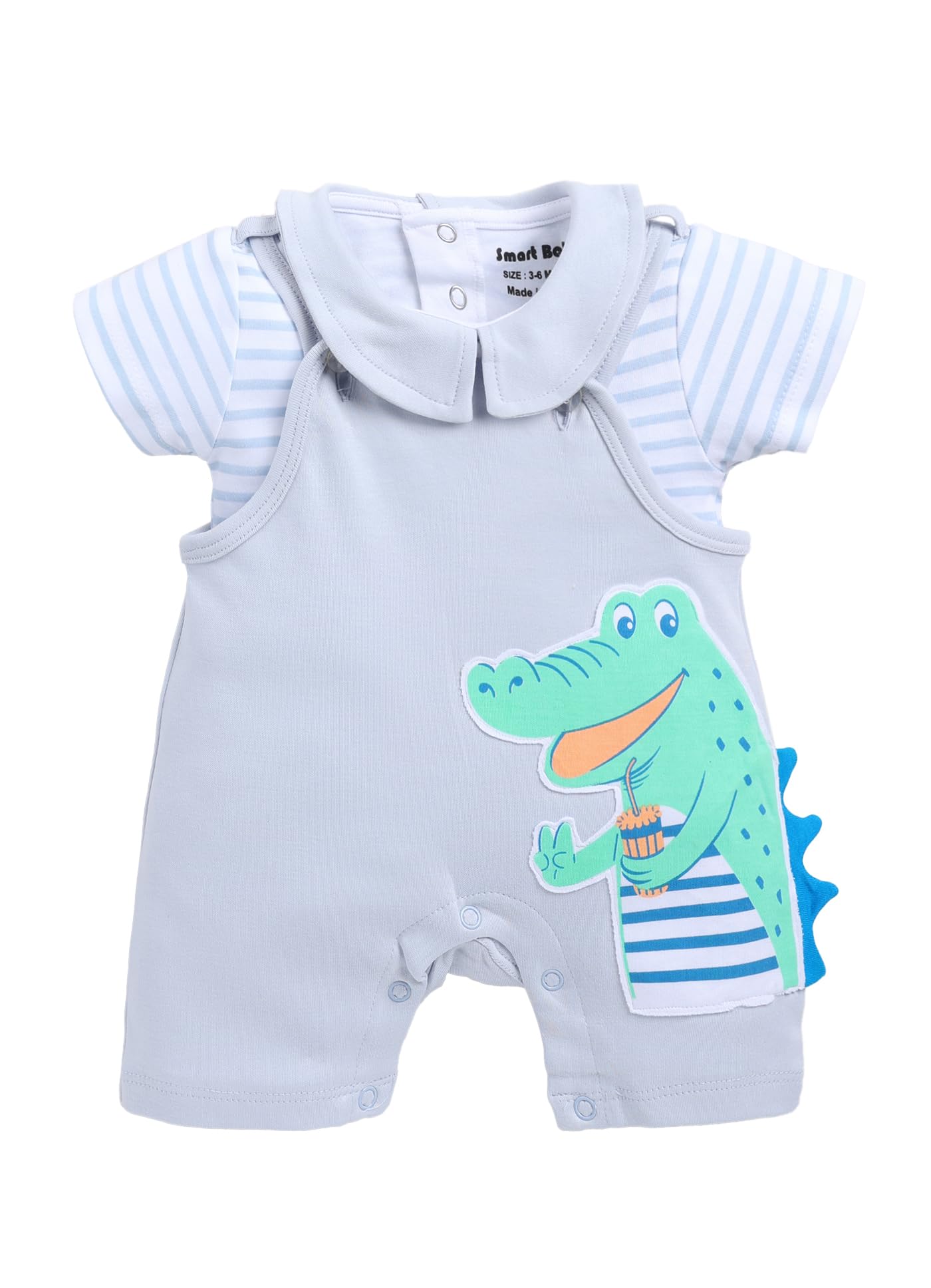 Baby Boy Cotton Dungaree Romper with T-Shirt | Soft & Breathable | Snap Button Closure | Cute Cartoon Print | Infant Summer Wear (Pack of 1)-image-7