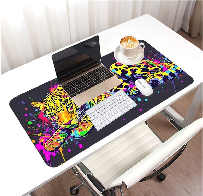 Tapis de souris grand format léopard avec base caoutchouc durable