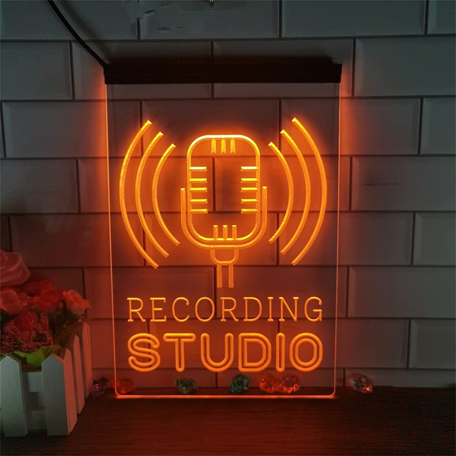 Néon LED microphone de studio personnalisé : la solution pour un décor vidéo captivant