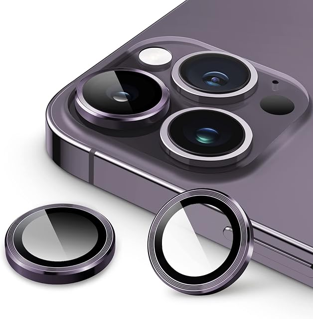 JETech Camera Lens Protector for iPhone 14 Pro 6.1-Inch and iPhone 14 Pro Max 6.7-Inch, 9H Tempered Glass Metal Individual Ring Cover, HD Clear, 3-Pack (Deep Purple)