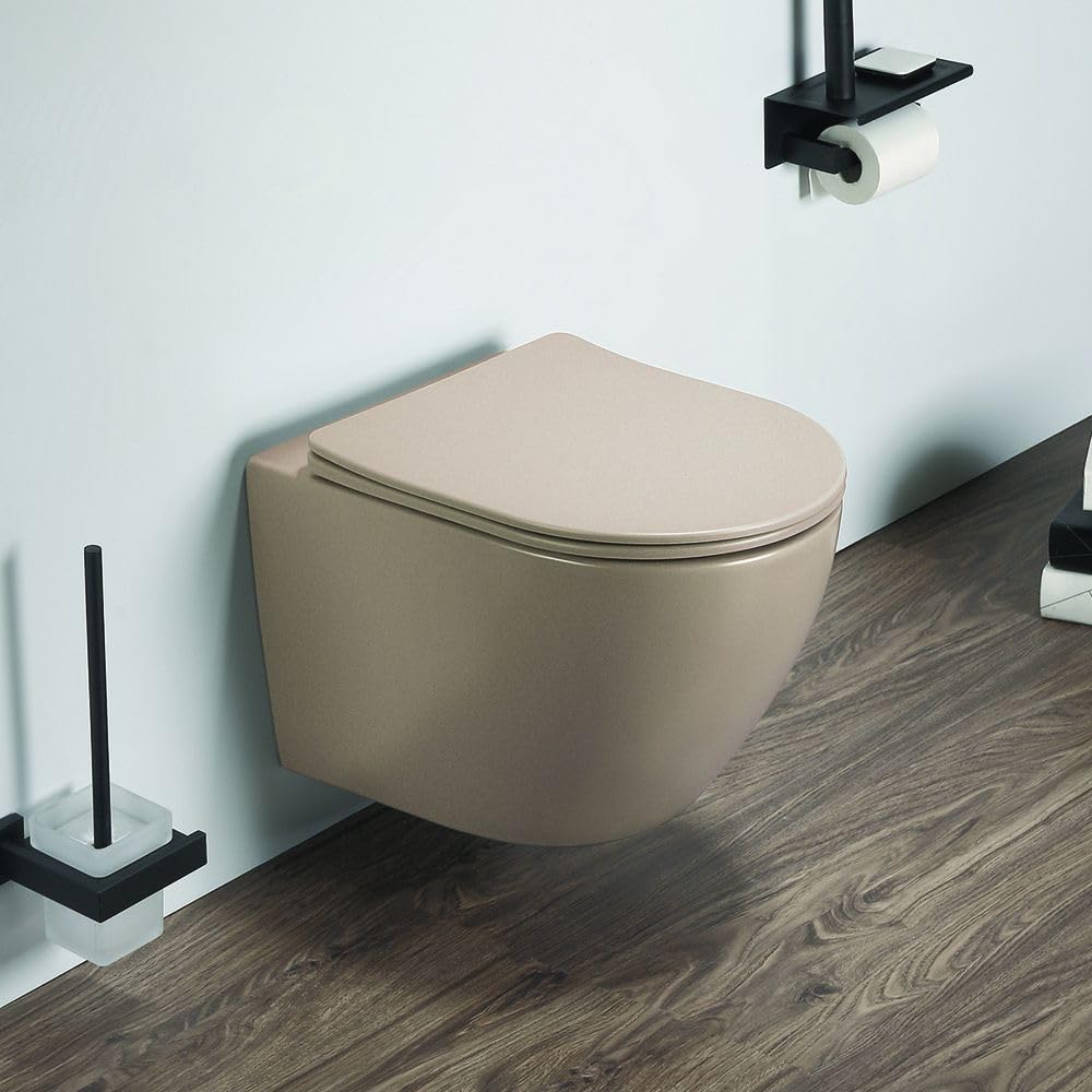Milano Sand Elements Curved Wall Hung Toilet Wc Pan Soft Close Seat