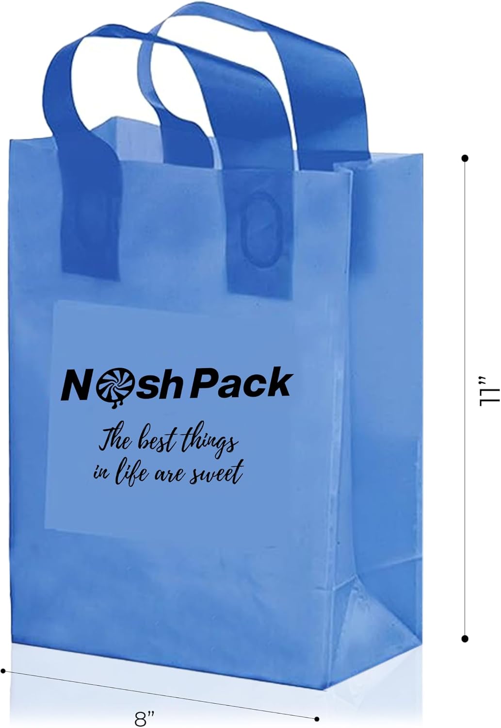 NOSH PACK 100 Pack Blue Clear Tote Gift Bags with Handles – Frosted Reusable Medium Party Favor Bags for Events, Shopping, Treats, and Small Business Packaging image 3