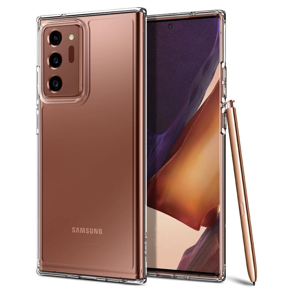 Side view of Samsung Galaxy Note 20 Ultra with Spigen clear case installed