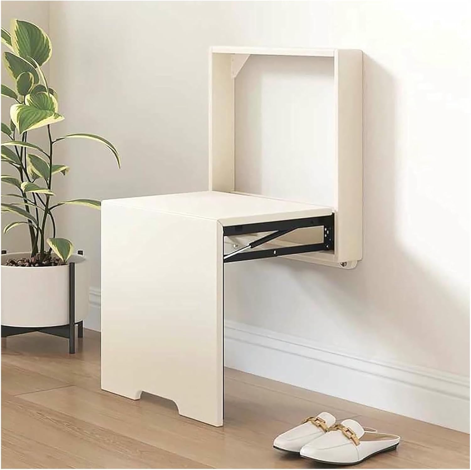 Foldable Wall Chair - Invisible Shoe-Changing Stool with Extra-Wide Seat, Wall Mounted Folding Chair for Living Room, Bedroom, Aisle, Porch(White)