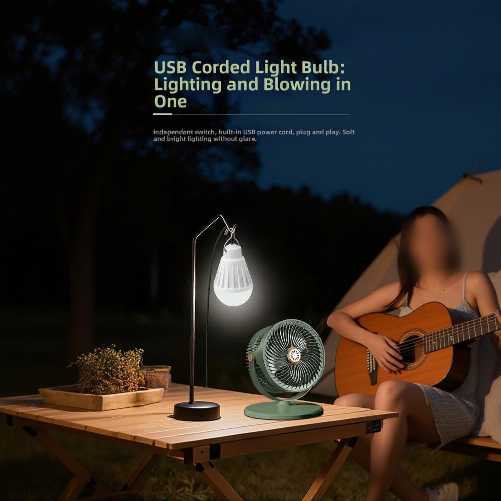 EasyByMall Ventilatore solare portatile da terra con regolazione verticale a 360°, ventilatore da pavimento a batteria ricaricabile a 5 velocità con luce LED per campeggio, casa, ufficio all'aperto