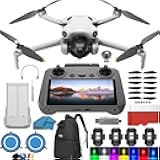 Mini 4 Pro Drone with DJI RC 2 Screen remote Control Bundle Kit Camera Drone Bundle, with 128 GB SD, 3.0 USB Card Reader, Landing Pad, Backpack Strobe Lights and More