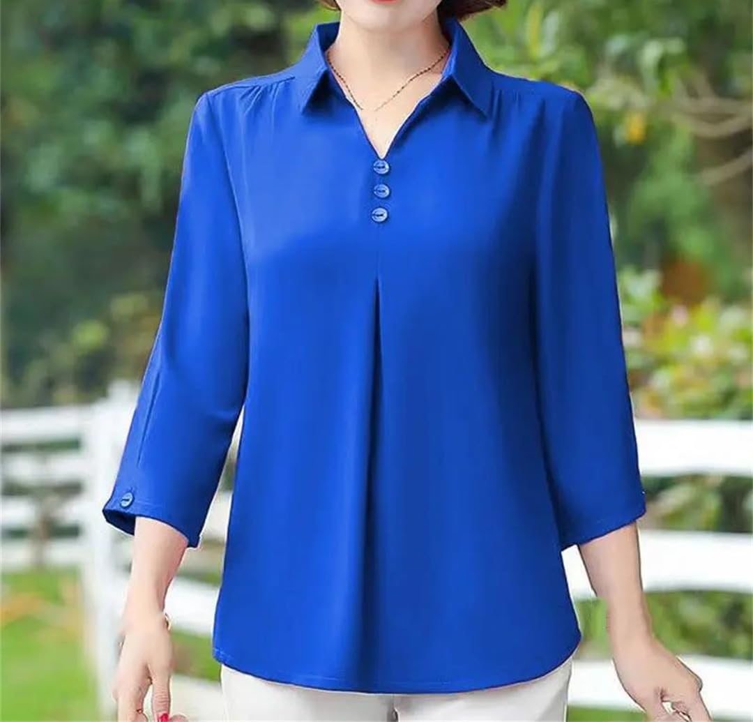 Yeuyyben Camicetta da donna elegante vintage arricciatura camicetta estiva moda tinta unita camicia da donna mezza manica allentata casual top