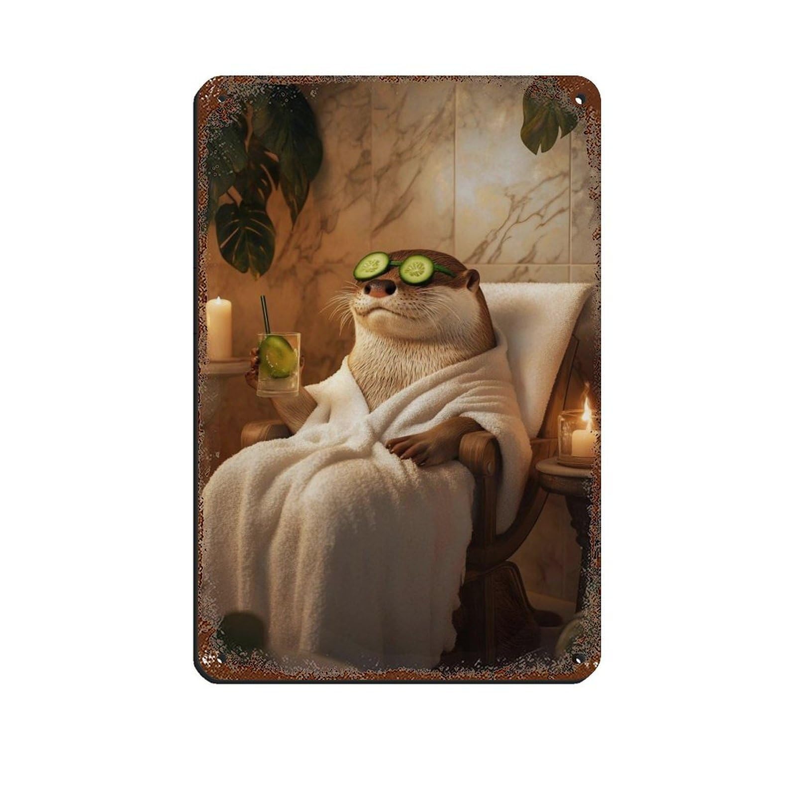 Lxwnze 20L X 30W Cm Otter Spa Day, Relaxing Otter Decor Tin Sign Vintage Metal Pub Club Cafe Bar Home Wall Art Decoration Poster Retro 8X12inch(20X30cm)