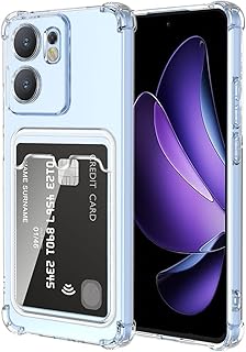 Case Compatible with OPPO Reno 13F 5G Case with Card Holder and Wallet Transparent Back Cover Soft TPU Shockproof Protective Phone Cover with Camera Lens Protection - Clear