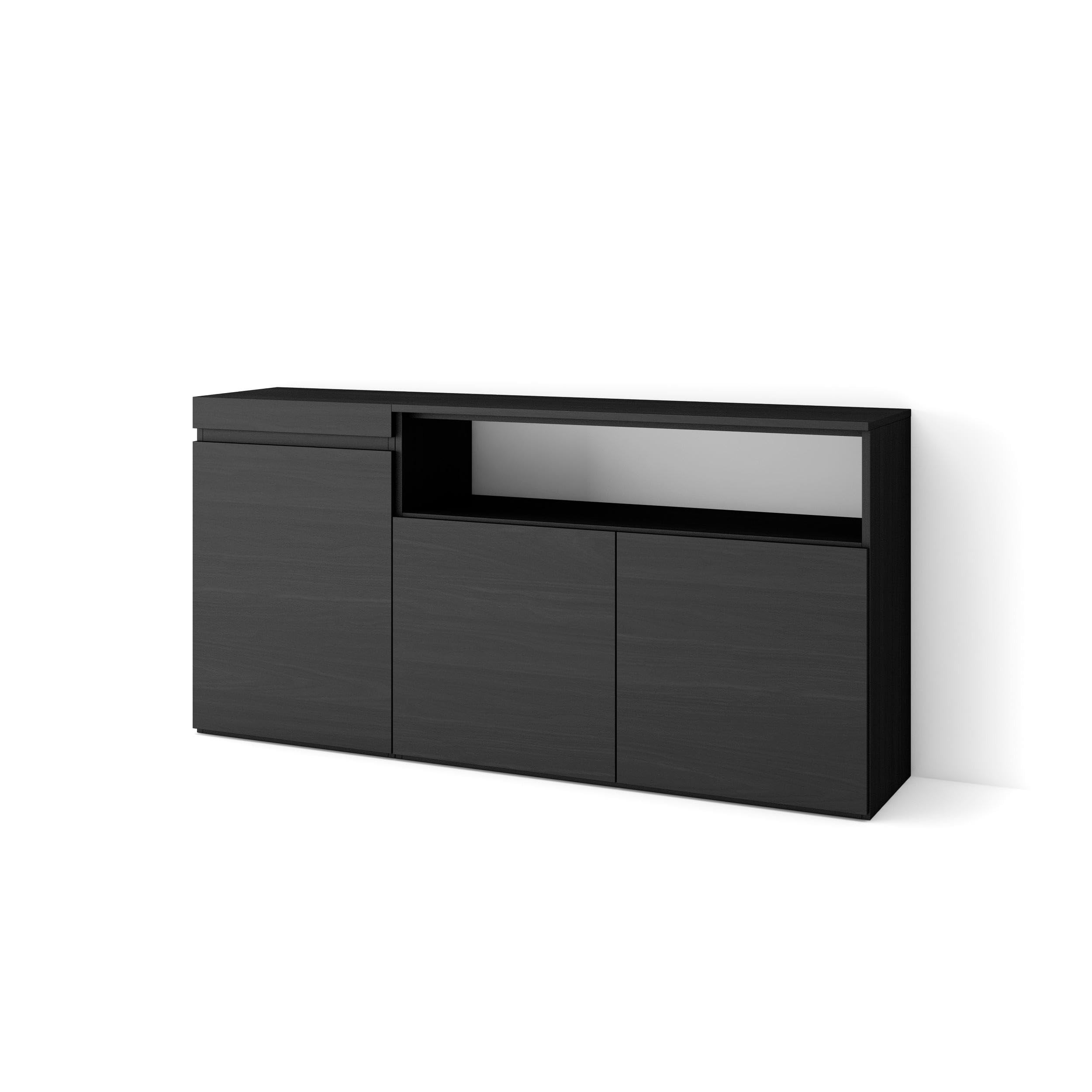 Skraut Home | Credenza, Mobile, Cucina | Madia, mobile ingresso | 150x75x35cm | 3 Porte | grande stoccaggio | Stile moderno | Nero