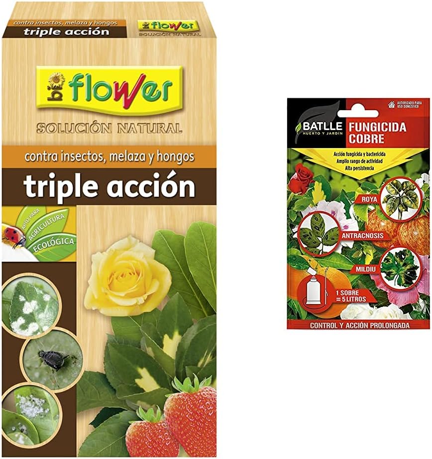 Flower 30587 30587-Triple Acción Ecológico Concentrado, No Aplica, 9.6X5.7X19 Cm + Semillas Batlle Fitosanitarios Fungicida Cobre sobre para 5L Batlle