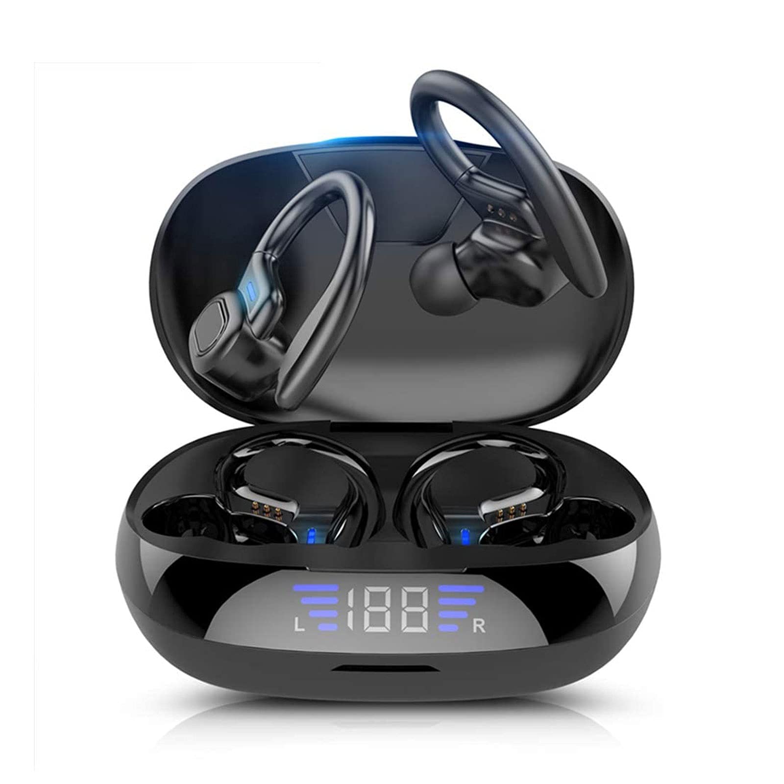 TWS - Auricolari wireless Bluetooth, con gancio per l'orecchio, IPX6, impermeabili, a prova di sudore, HiFi, stereo, con custodia di ricarica
