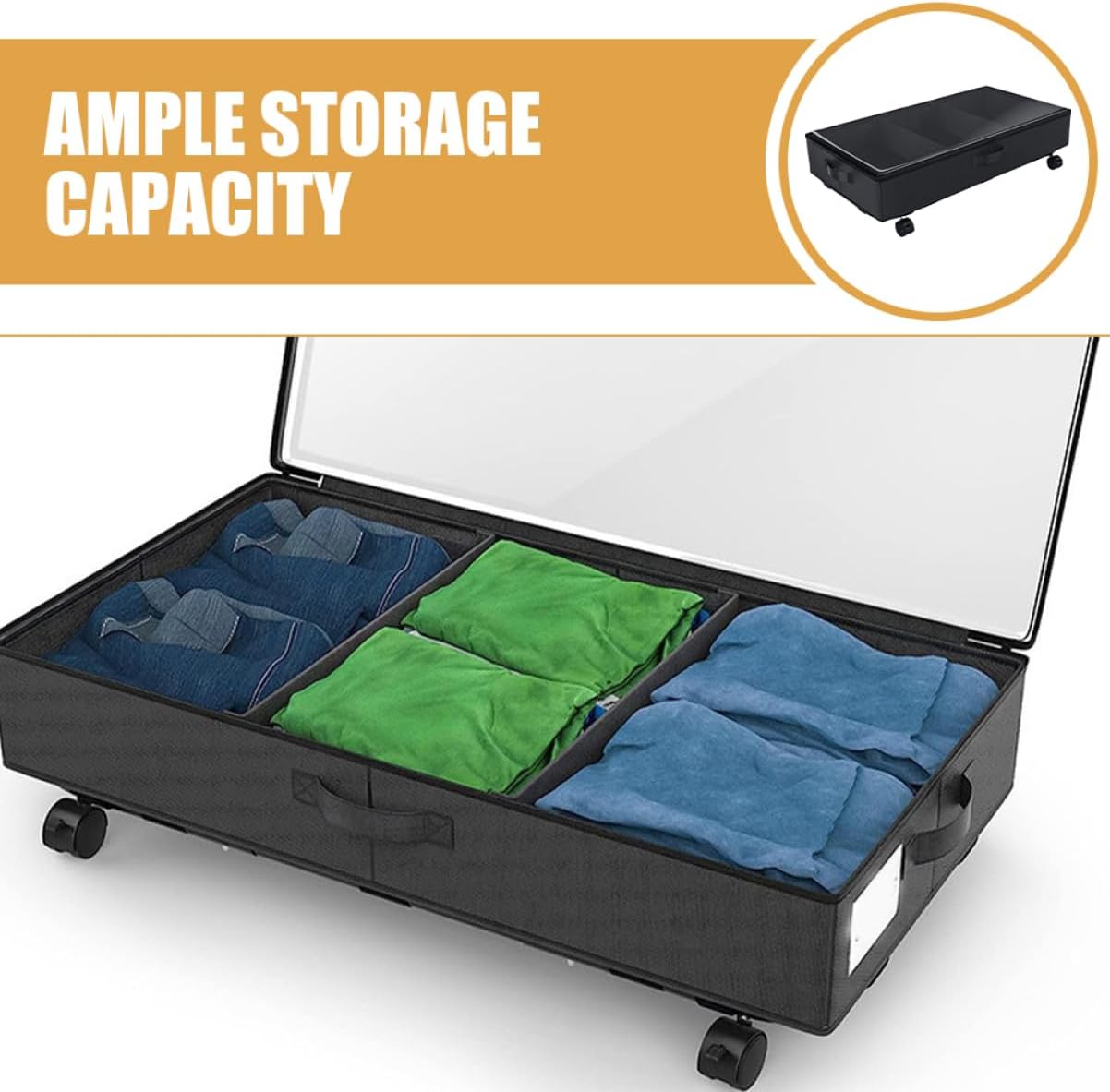 Happyyami Bed Storage Cart Nonwovens Quilts Box Wheels Lid for Clothes Storage Bag for Blanket