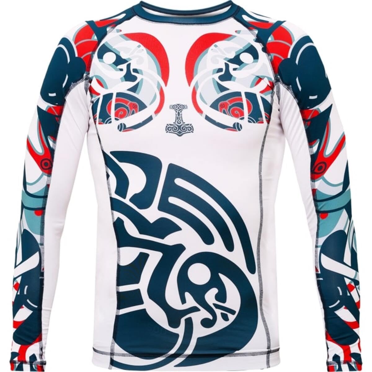 Hardcore Training Rash Guard Mężczyźni Kompresja Koszulka Długi Rękaw BJJ MMA No-Gi Obcisła Grappling Boks (DE/NL/SE/PL, Alfa, S, Regularny, Regularny, Biały, niebieski)