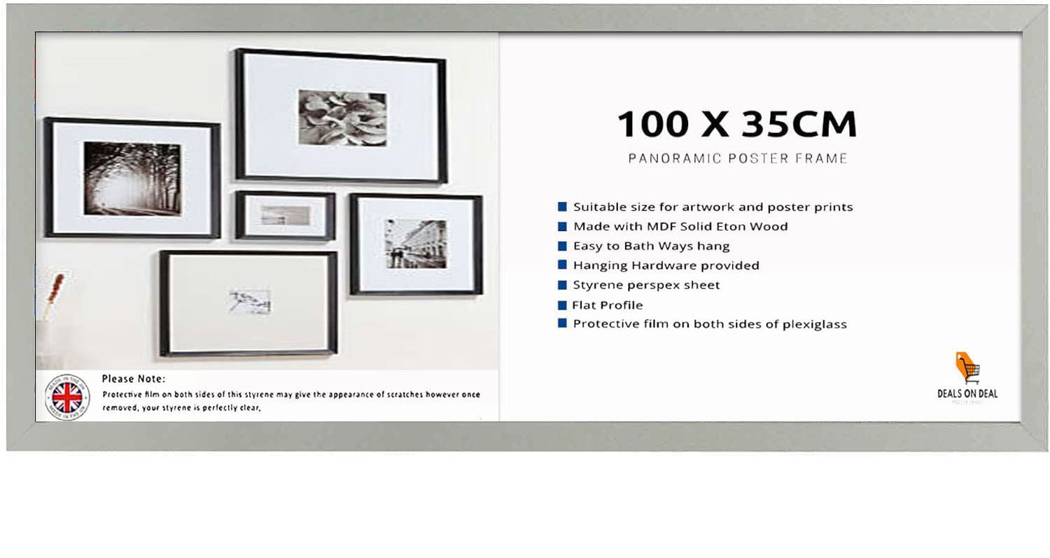 DEALS ON DEAL Panoramic Picture Frame 100cm x 35cm Picture Frames Photo Frames Poster Frame Portrait & Landscape Poster, Photo, Art or Print Frame Ideal for Home or Office Decor (Silver)