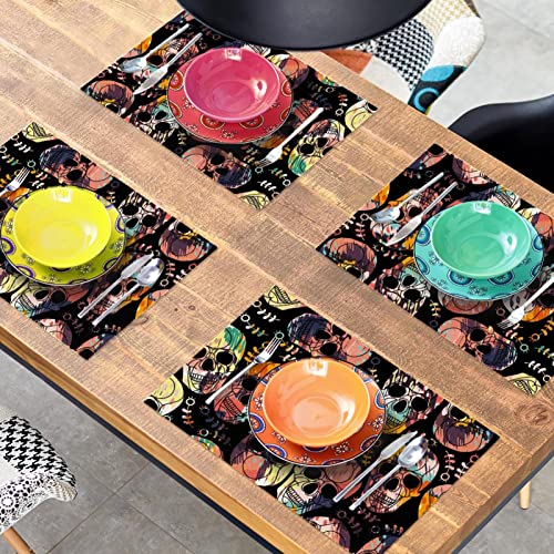 Set de table résistant à la chaleur lavable motif tête de mort punk lot de 4 - 8