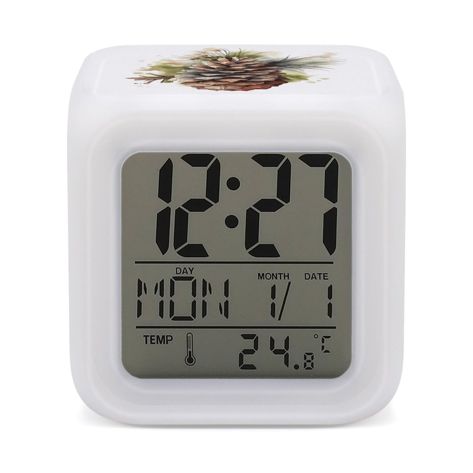 VstaDank Watercolor Pine Cone Alarm Clock Alarm Clock with 7 Color Changing Digital Clocks for Bedrooms Sleep Training Clocks with Large Display for Office Kitchen Living Room