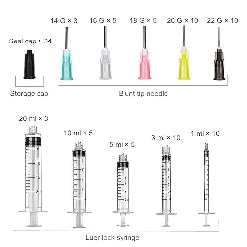 Vista 32 de Blunt Tip Food Syringe with Needle - Resin Refilling Glue Lube Liquid Plastic Syringes, 12Pack-5ml/cc Syringes for Lip Gloss Base Ink Precision Oil