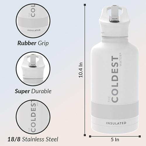 Miniatura 3 de Coldest Botella de agua deportiva (tapa con pajilla) a prueba de fugas de acero inoxidable con aislamiento para bebida fría o caliente, doble pared,