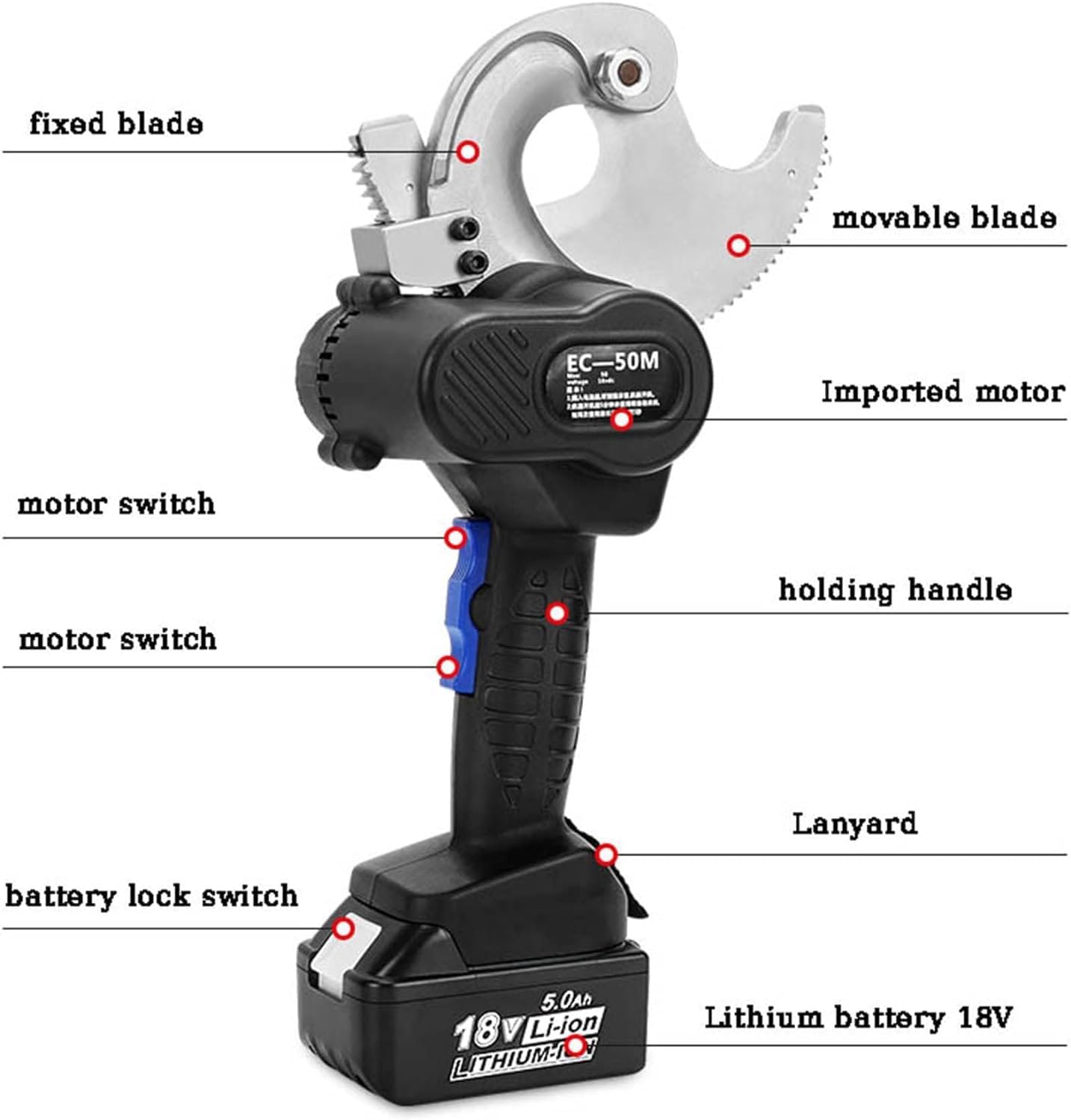 Electric Hydraulic Wire Crimper, Electric 50Mm/65Mm Ratchet Wire Cutter, Battery Powered Hydraulic Cable Cutter, Electric Wire Cutting Tool for Cu/Al Cable and Armoured Cable with 2 Gear Speed,65mm El