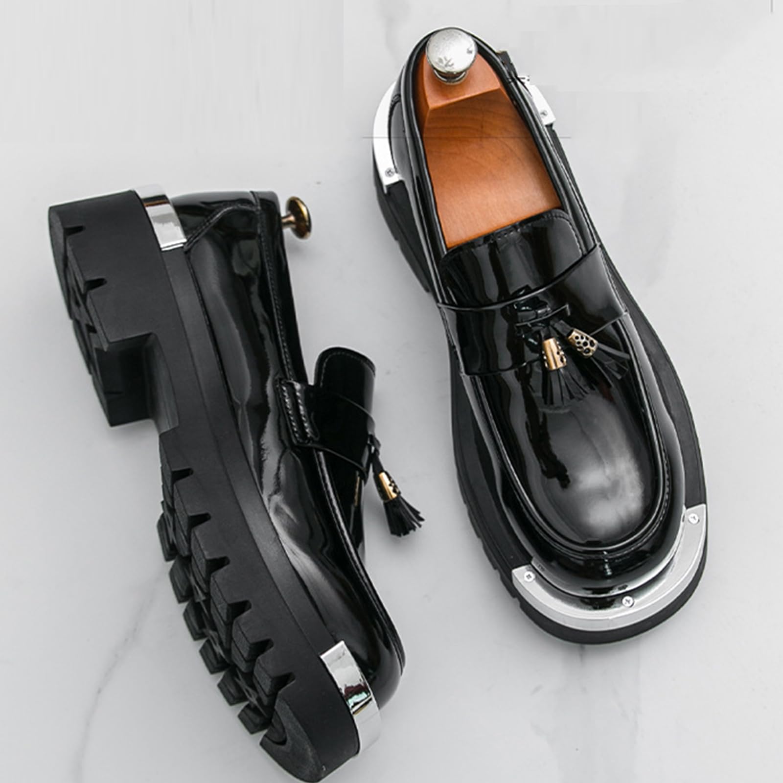 Scarpe Eleganti da Uomo Plateau Mocassini Punta Arrotondata