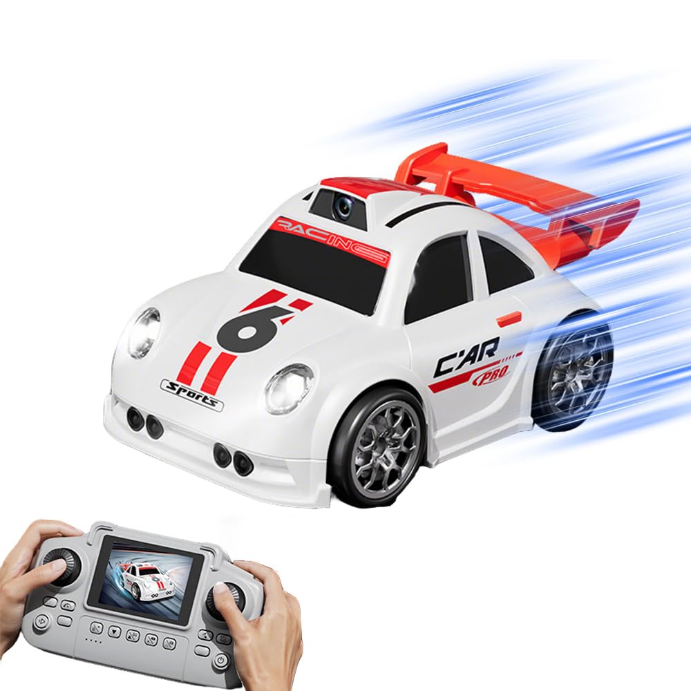 FYKTIK Remote Control Car with Camera, RC Car with 2.4 Inch Screen Controller, Drift Induction Racing Car Toy with Photo Video Recording, Follow Mode and Auto Demonstration, Kids RC Car Gift (White)
