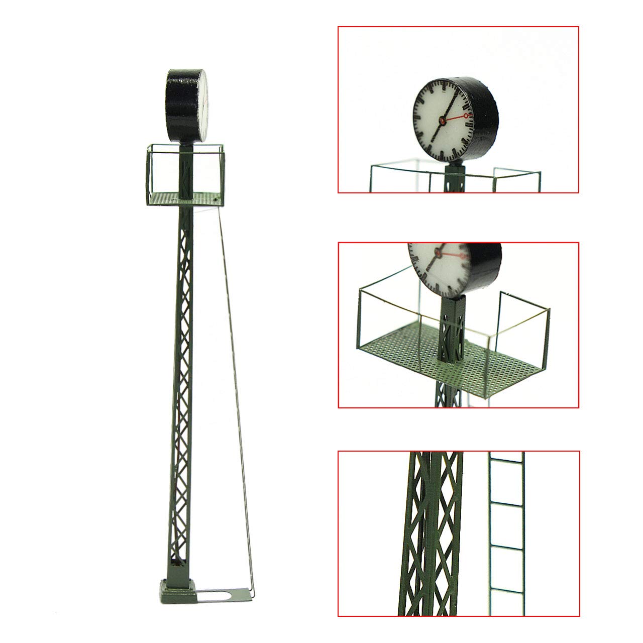 Evemodel 2 Pezzi modellino Ferroviario 1:87 Luce illuminata Piattaforma Orologio Lampada Reticolo Albero Scala Ho 11 cm